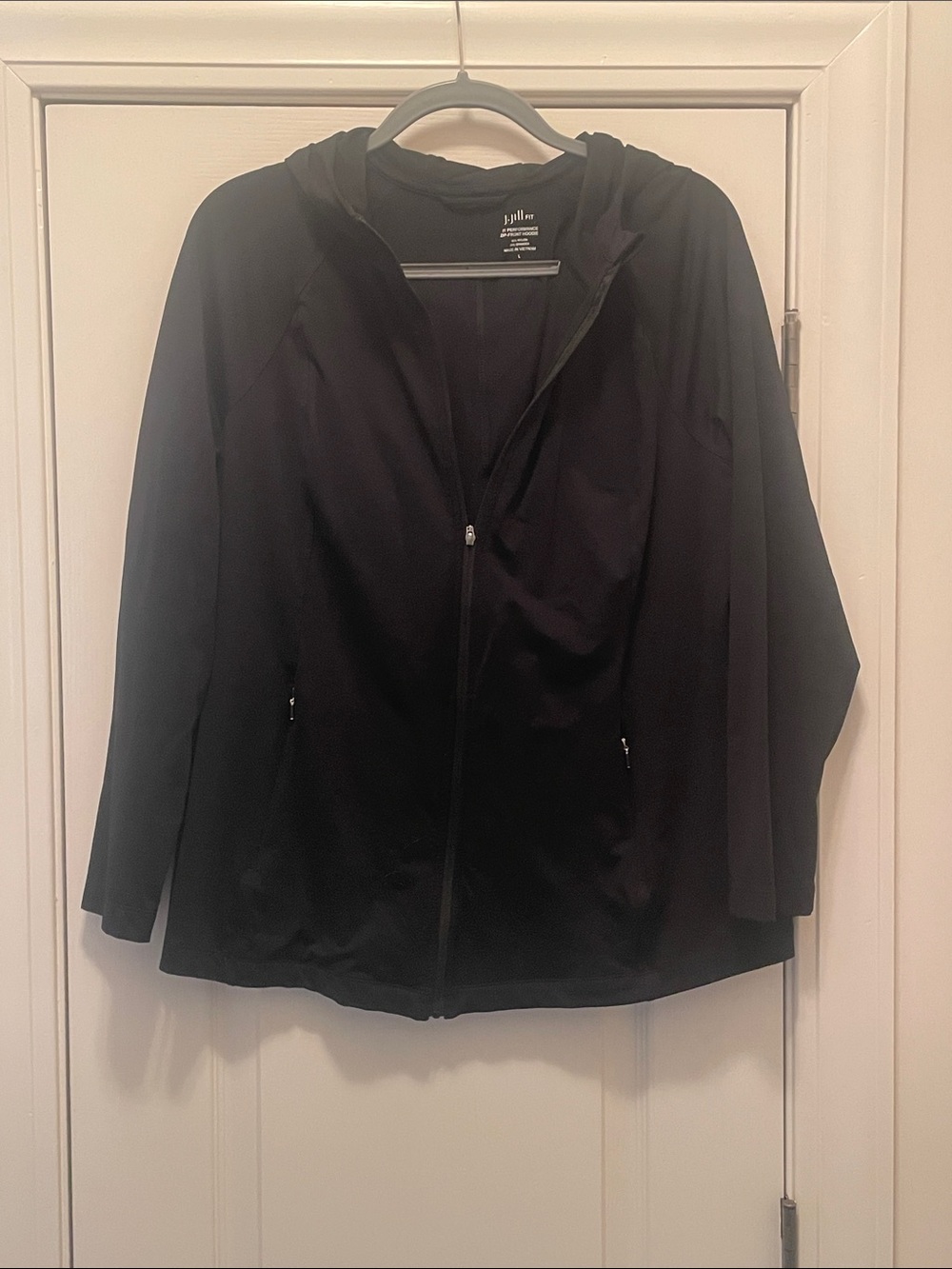 J Jill Black Hooded Zip Jacket